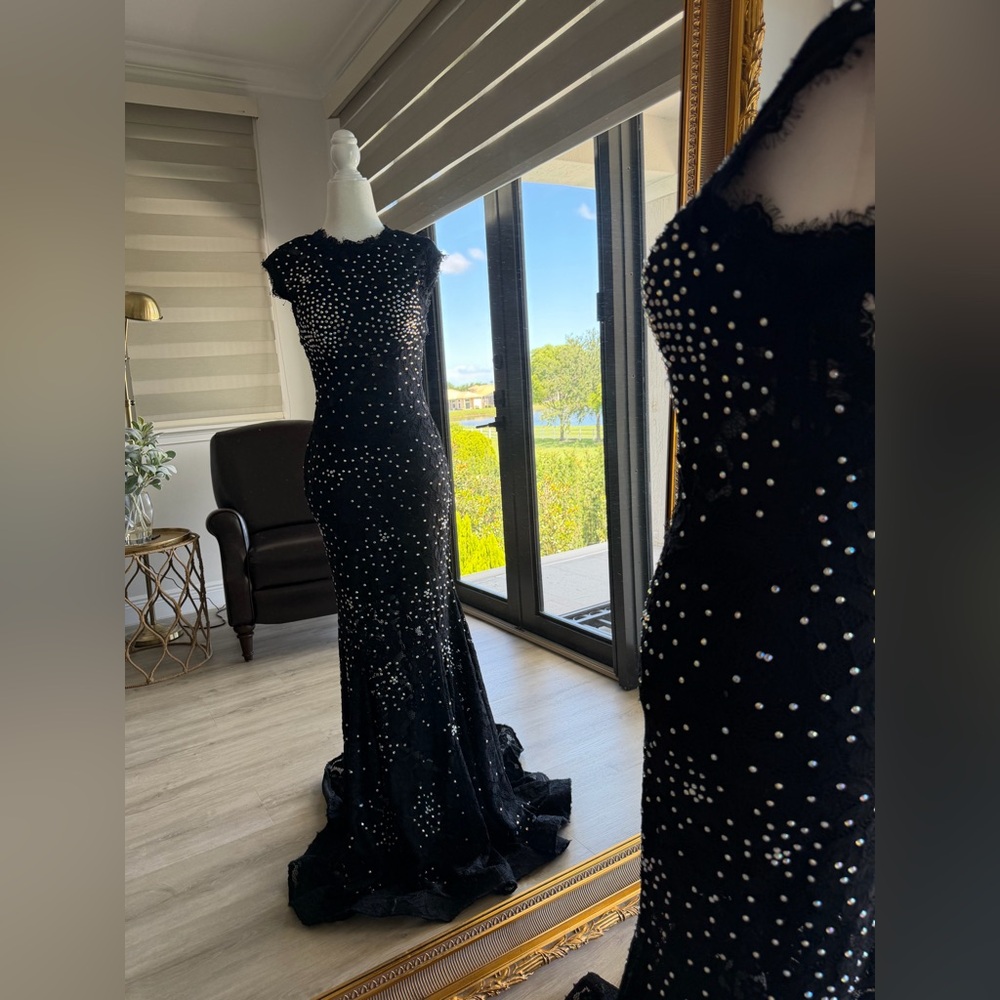Betsy & Adam Black Pearl Mermaid Gown